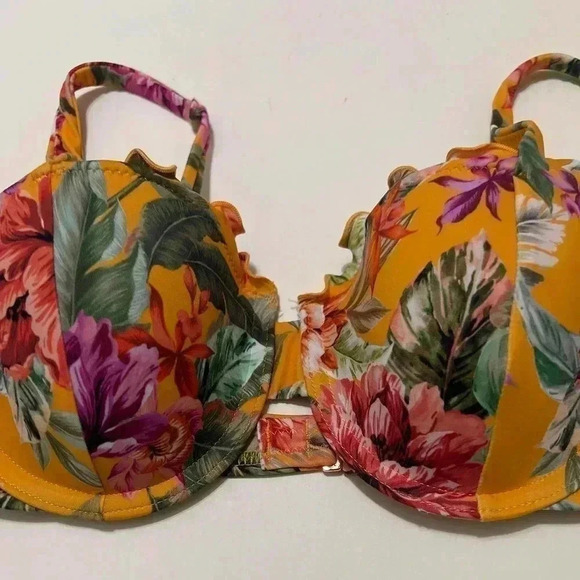 Shade & Shore Lightly Lined Ruffle Underwire Bikini Top Multicolor NWT Size 34B - Picture 3 of 5